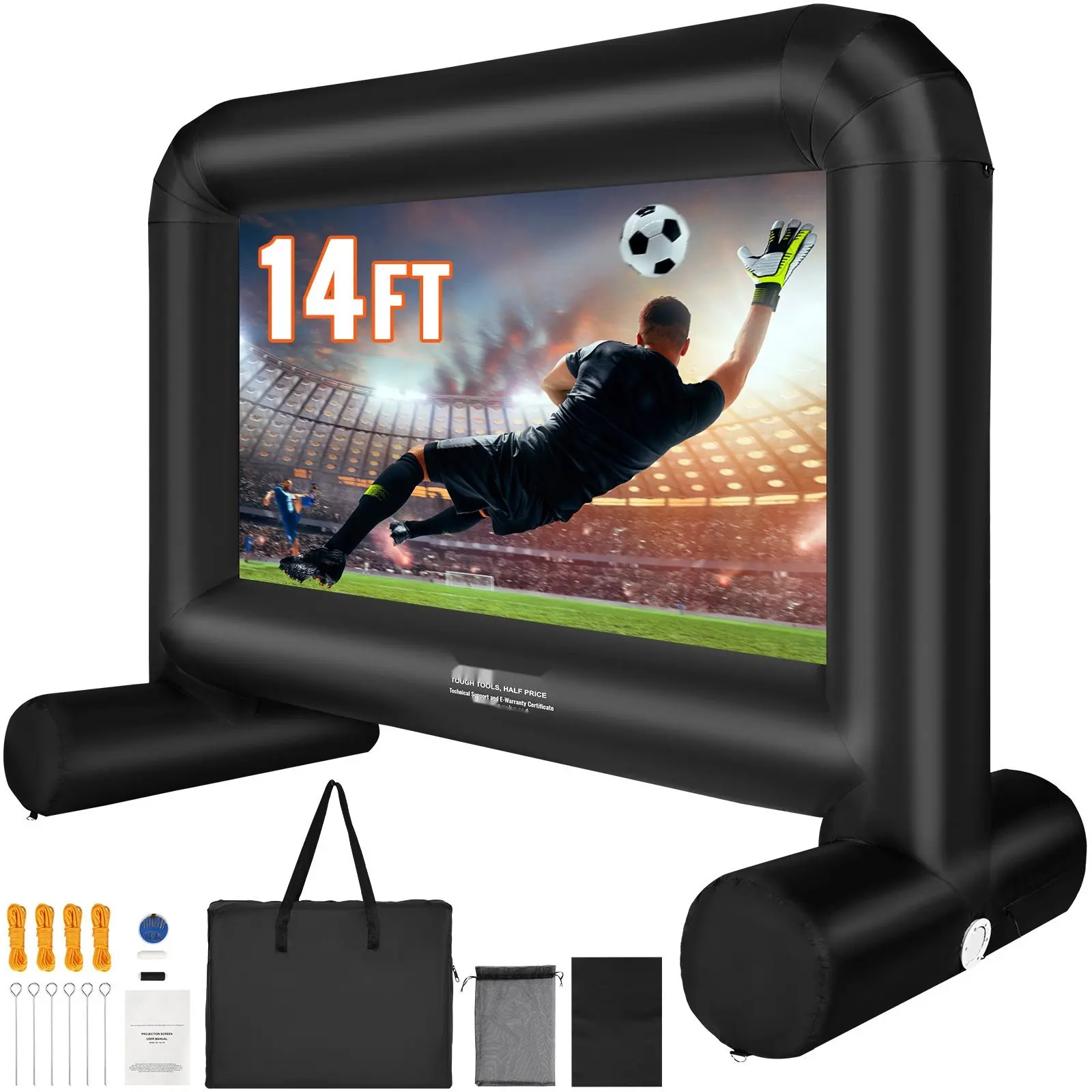 Inflatable Movie Screen 14 Ft (168 Inch) Outdoor Projector Screen With Blower And Carrying Bag, Front And Rear Projection, Oxford Fabric Blow Up Screen For Backyard Parties, Outdoor Movie Night, Camping And Event Use