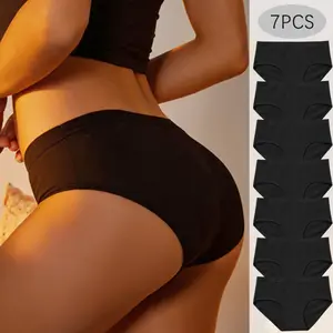 Women's 7-Pack Preppy Minimalist Basic Black Pure Cotton Triangle Underwear - Comfortable, Breathable Cotton Underwear for Women