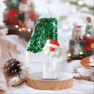 & Santa Claus Design Number Candle, 1 Count Cute Glitter Number Candle, Birthday Cake Decoration for Christmas Birthday Wedding Party
