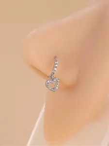 Mother's Day Gift Rhinestone Heart Decor Nose Ring for Gift, Elegant Body Jewelry for Women & Girls, Elegant All-match Fashion Accessories for Daily Wear, Exquisite Accessories for Birthday Gifts