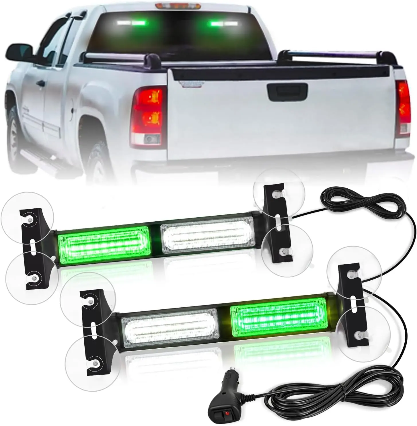 Nilight Aluminum 40LED Green White Strobe Traffic Advisor Light Bar - Strobe Light Kit with Suction Cups, Dash Safety Module, Double-Sided Adhesive Tape, 30 Flashing Patterns, Interior Windshield Mount for All Vehicles, Truck Accessories, Vehicle Accessor