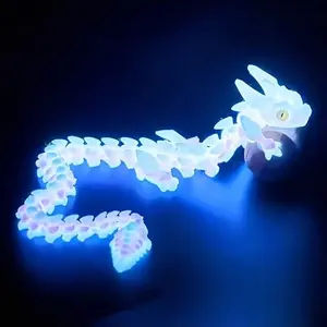 3D Printed Crystal Dragon Statue with Night Glow Rainbow Light and Fluorescent Scales, Multi-Jointed Moving Body, Durable Plastic Figurine, Home Decor Ornament, Statue Figurines, Home Decor Sculptures