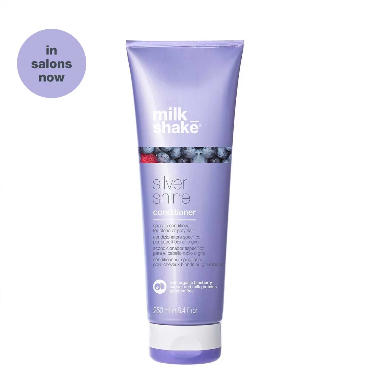 milk_shake Silver Shine Purple Conditioner in Plastic Bottle, Nourishing Softening Smoothing Hydrating Toner for Blonde, Grey & Lightened Hair Adults, Neutralizes Brassiness with Organic Blueberry, 8.4 fl oz Haircare for Any Male & Adults, Cruelty Free, A