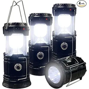 Collapsible Portable LED Camping Lantern Lightweight Waterproof Solar USB Rechargeable LED Flashlight Survival Kits for Indoor Outdoor Home Emergency Light Power Outages Hiking Hurricane 4-Pack