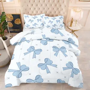 Blue bowtie comforter, Soft Breathable Bedding, suitable for bedroom decoration gifts for young adults, includes 1 comforter and 1 or 2 pillowcases without a core
