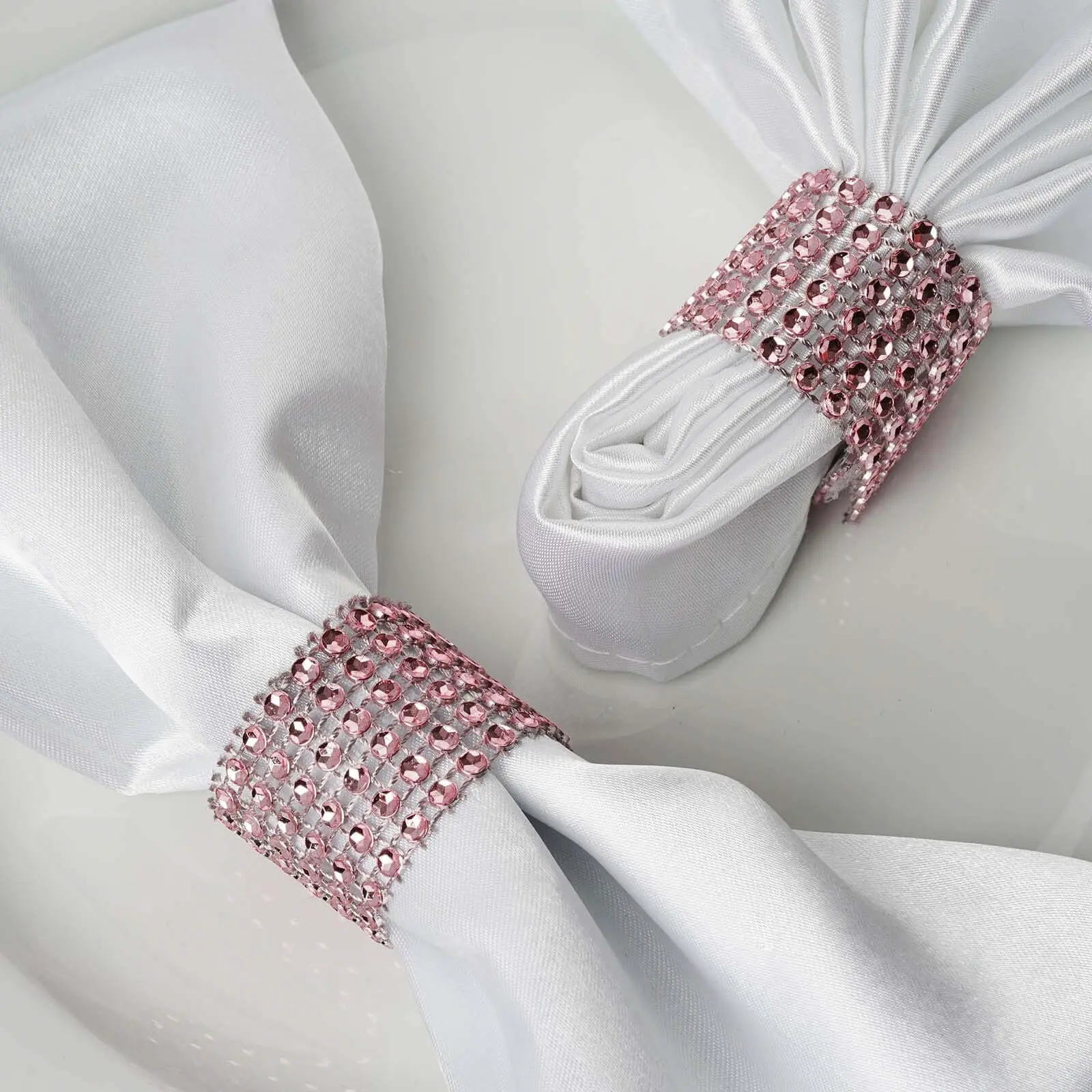 10-Pack Pink Diamond Rhinestone Brooch Napkin Rings with Velcro Closure - Bridal Chair Sash Buckles for Wedding Events, Restaurant Tableware