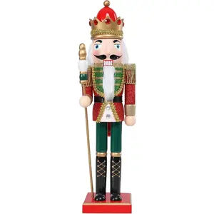 Christmas Nutcracker Decorations Nutcracker Figure 15 Inch Wooden Nutcrackers Collectible Ornament Nutcrackers Soldier for Table Desktop Home Christmas Decor Xmas Indoor Decor Shiny Red