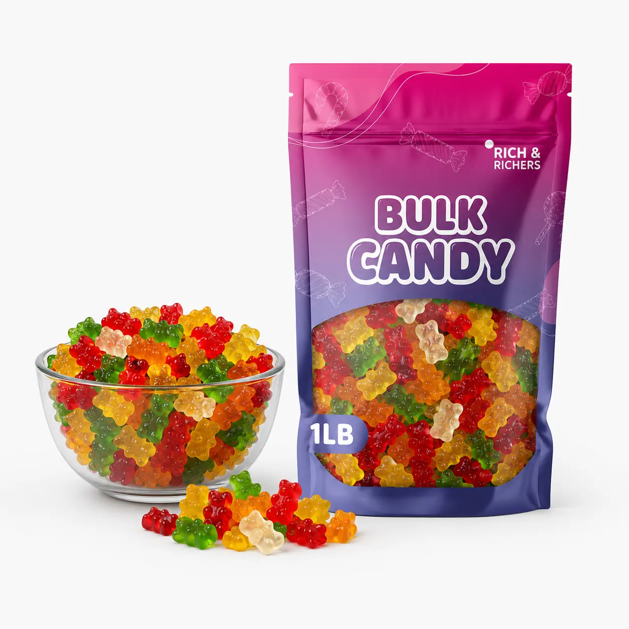 Haribo Gold Bears Bulk Gummy Candy Bag - 1lb Clear Pouch of Original Assorted Fruit Bears, Soft Chewy Jellies for Snacks & Parties (Sold by Weight)