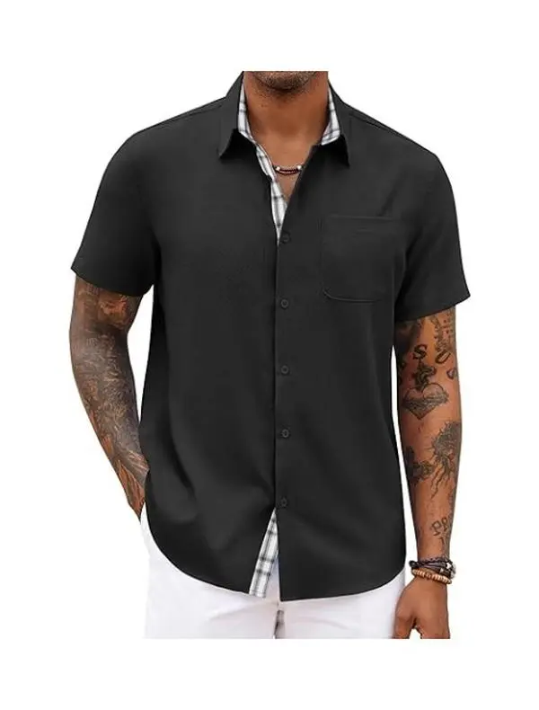 COOFANDY Men's Button Down Shirts Short Sleeve Casual Shirts Summer Beach Shirts Vacation Wedding Shirts with Pocket Classic Menswear