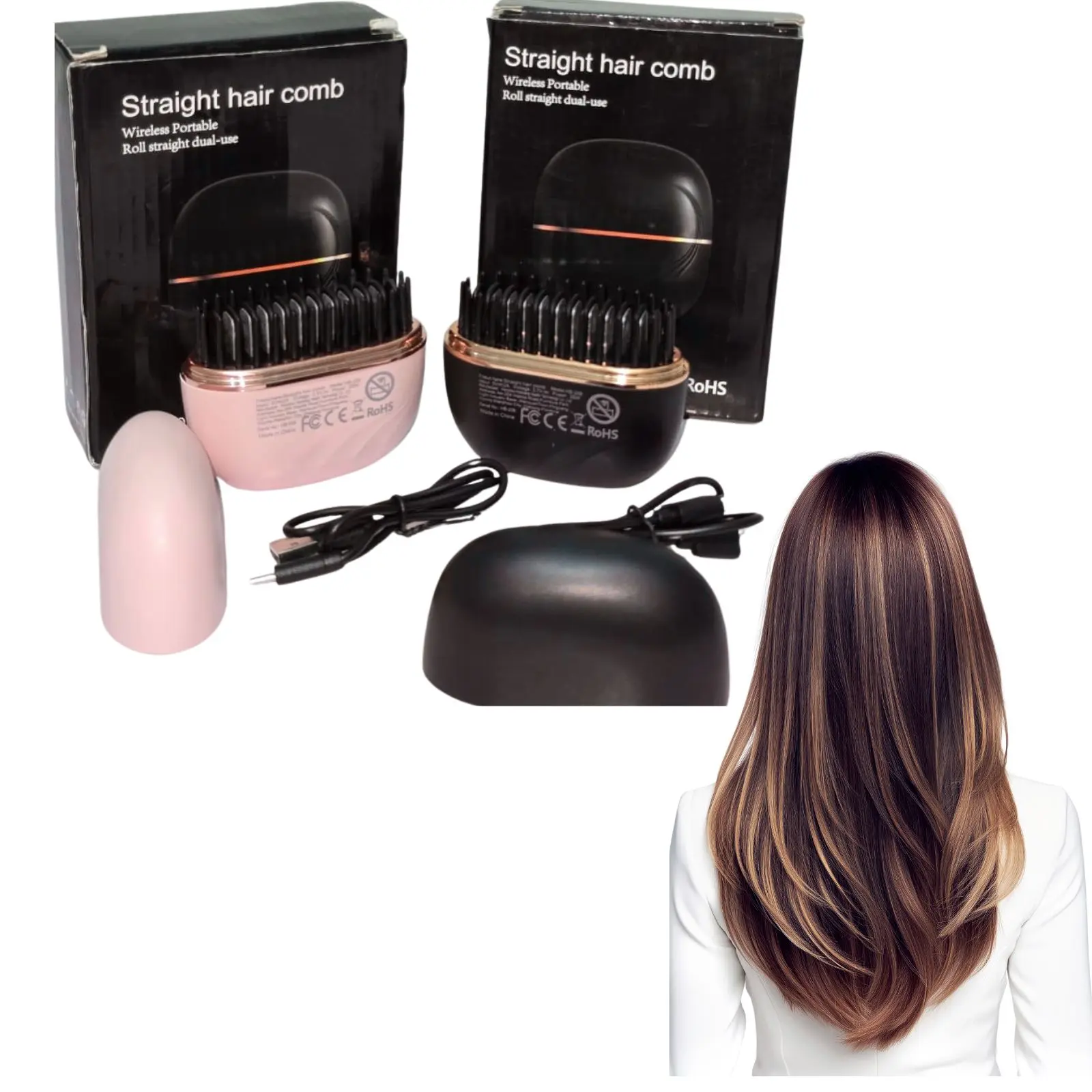 Mini Hair straightener,Mini Cordless Hair Straightener.Portable 3 in 1 Heated Comb & Iron, USB- C Rechargeable, Travel - Friendly Styling Tool,Hair styler for travel & Home Anti- Frizz Brush