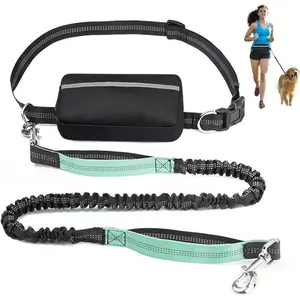 Hands-Free Dog Leash with Zipper Storage Bag, Dual Thick Handles, Durable Elastic Rope, Ideal for Walking, Jogging, Running, Flexi Leash