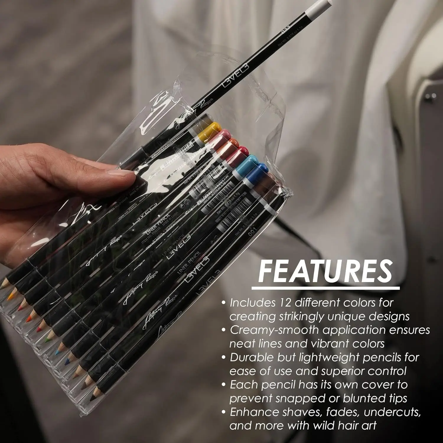 Level 3 Color Liner Pencils - Smoothing Professional Barber Tool for Hair Tattoo, Hairline Outlining and Engraving