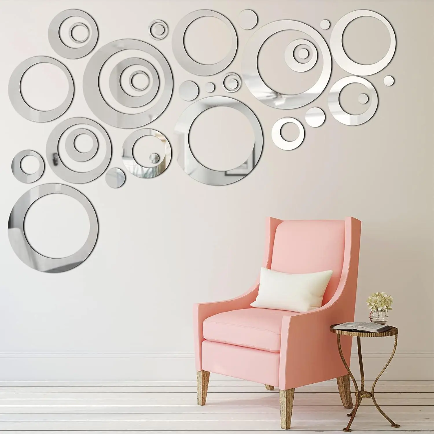 DIY Round Reflective Mirror Wall Stickers, Decorative Stickers, 24-Piece Set Removable Acrylic Circle Decals, Perfect for Bedroom & Living Room Decor, Home Decor, Decoration, Round Design