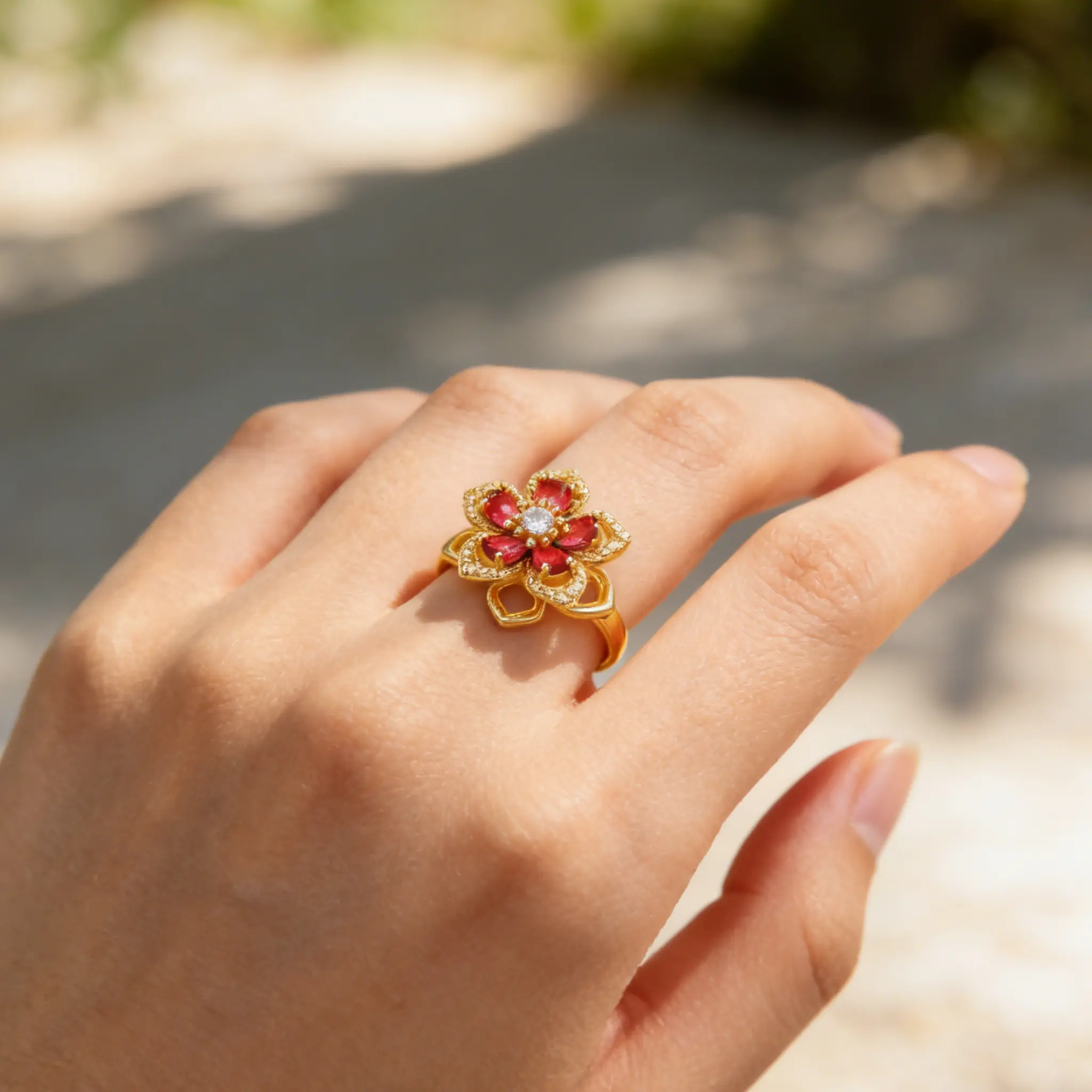 Summervibes [Gift for Women] Birthstone Flower Adjust Ring Gold Plated Dainty Decompression Ring  Rotatable Crystal Silver Blossom Pendant Necklaces Adjustable Spinning Fidget Rings  Funny Summer Jewelry Gift for Women Worry Ring