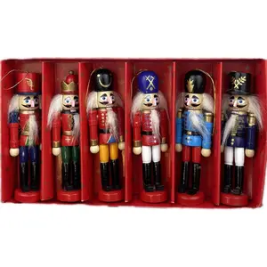 6 PCS Christmas Nutcracker Ornament Set, 4Inch Nutcrackers Tree Ornaments Set, Nutcracker Figures with Opening Mouths Christmas Decorations for Xmas Tree, Table Decor