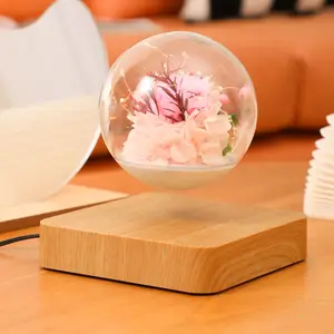 Magnetic Levitation Preserved Flower Lamp | Floating Rotating Crystal Ball with LED Light | Romantic Gift for Her,Unique Gift for Home Office Decor