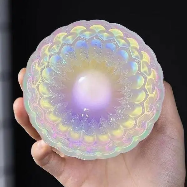 Handmade Luminous Sunflower White Shell Ceramic Traditional Jianzhan Cup-Mug, High-Temp Fired, Baibei Luminous Peacock Opens Its Tail, Blue Flowers Bloom, Wealth & White Shells, Cultural Collectible Gifting Drinkware