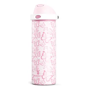 Meoky 24oz Sports Cup Stainless Steel Thermos Cup with 2-in-1 Straw & Spout Lid Leak Proof Cold for 24 Hours BPA-Free for School ,water bottle with bows cute water bottles