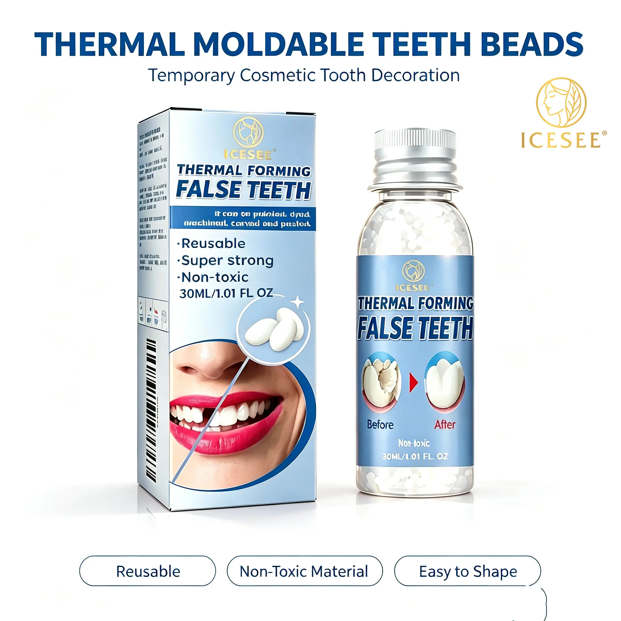 ICESEE Moldable Dental Gel Temporary Tooth Repair Kit for Broken Teeth Cavities Gaps, Reusable Natural Smile Veneers Lightweight Shapeable for Halloween Party#summerwins #dealsforyoudays