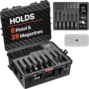 VEVOR Hard Pistol Case, Holds Multiple Pistols Magazine, Hard Gun Case with Pre-Cut XPE Foam Lining, Waterproof Firearm Travel Case with Handle for Gun, Lenses, Camera, Gear, TSA CompliantVEVOR Super Brand Day