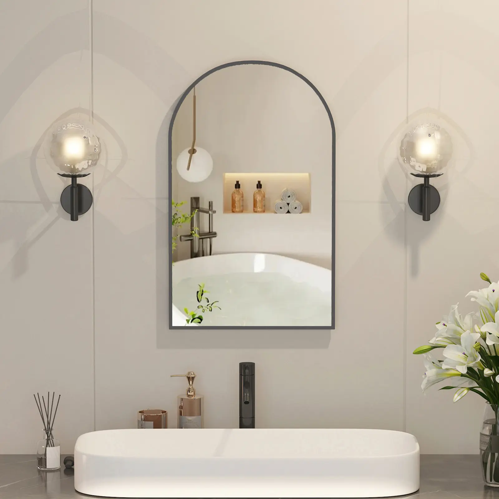 Mepplzian Classic Arched Medicine Cabinet with Mirror - Brushed Nickel Metal Frame, Wood, 3-Layer Wall-Hanging Recessed Round Sturdy Space-Saver Indoor Smooth-Edged Storage Cupboard