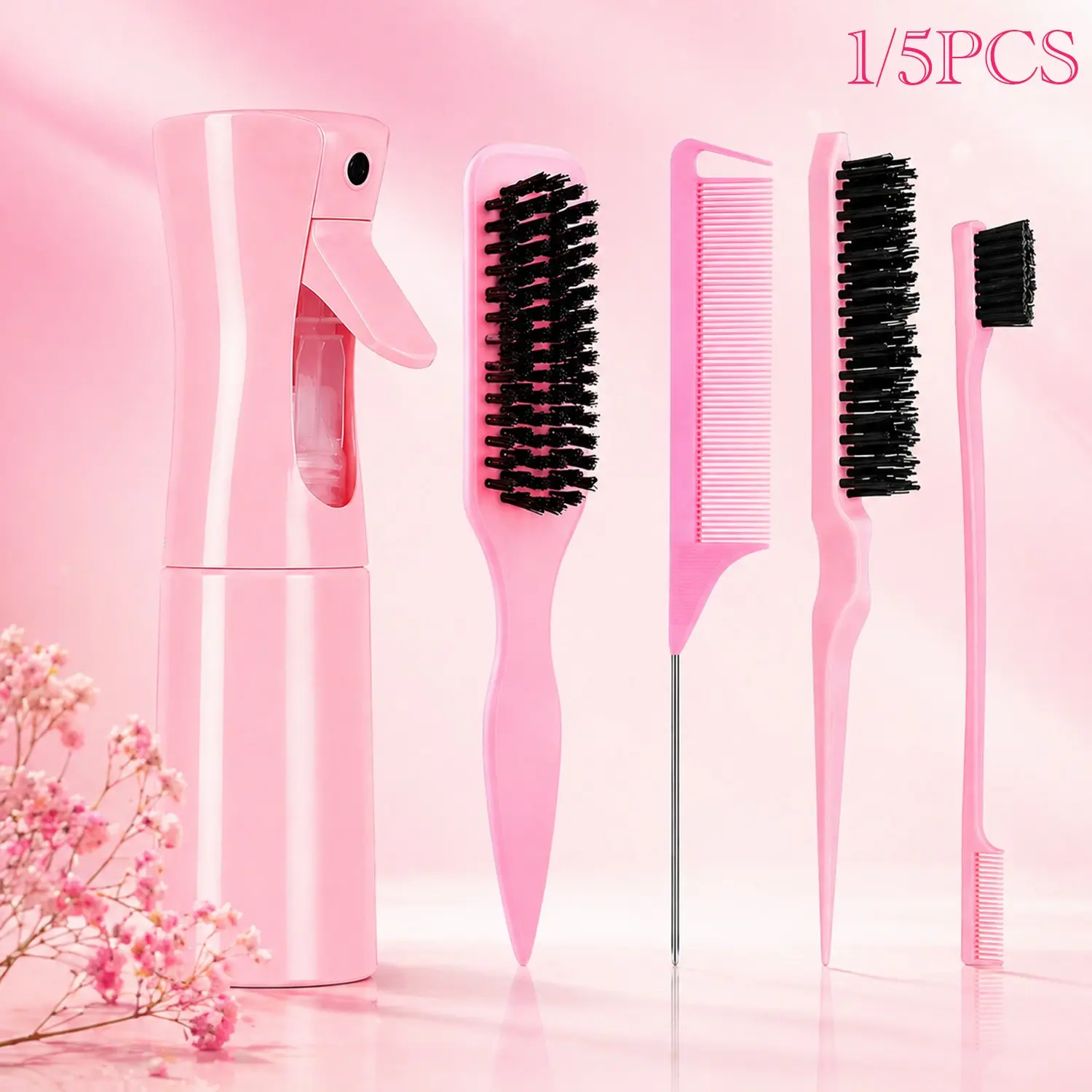 Professional Hair Styling Tool Set – Hair Styling Combs, Bristle Brush, Rat Tail Parting Comb, Edge Control Brush & Cleaning Tool for Sectioning, Detangling, Hairline Styling, Braiding and Daily Salon or Home Hairdressing Use