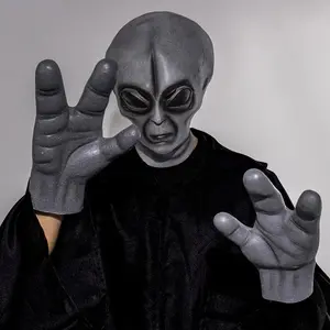 51 Area UFO Alien Mask Gloves Cosplay Extraterrestrial Organism Monster Skull Latex Helmet Hands Halloween Party Costume Props