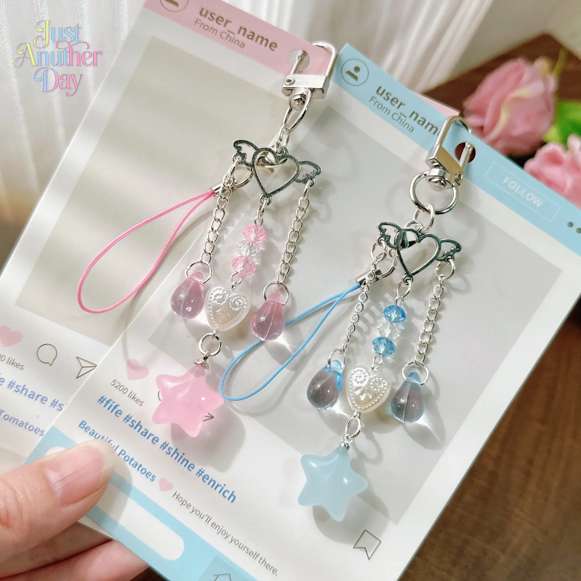 2pc Cute Beaded Phone Lanyard with Heart & Star Charms, Fresh Style Bag Ornament, Faux Pearl Beaded Keychain for Phones, Bags & Keys