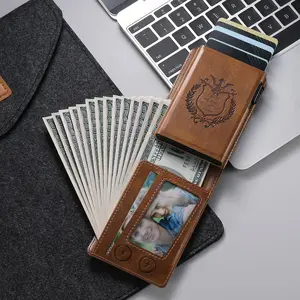 SUTENI Card Slot Wallet Flip Cover Faux Leather Card Box Pressing The Button Automatically Ejects The Card For Unisex Relatives Friends and Elders Holiday Gift
