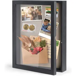 11x14 Shadow Box Frame Memory Box Flower Shadow Box Display Case with Linen  Glass  Door for Memorabilia Awards Medals Photos Rustic Black Wall and Tabletop