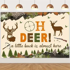 1 Set Deer Shower Backdrop A Little Buck Is Almost Here Photography Background Hunting Themed Shower Decorations Birthday Party Decoration for Shower Decor Supplies