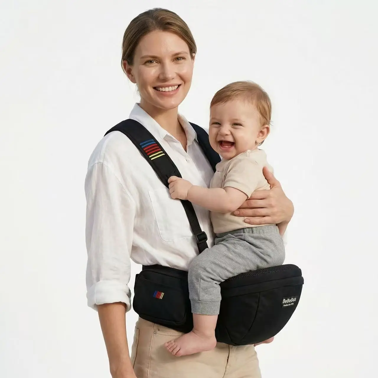 BeBeBus Baby Carrier，Baby hip seat carrier&Ergonomic M-Position Seat,Y-Strap Pressure Relief & Dial-Fit Waistband,  Large Storage Pockets, Adjustable Nursing Support for Infant Toddler, Fits Waist 27-49"