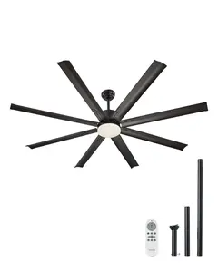 VEVOR 72 Inch Ceiling Fan with Light,  , 6-Speed Remote Control, Dimmable 3-Color Temperature, Reversible DC Motor, Modern Low Profile Flush Mount Fan for Bedroom, Living Room, Indoor/Outdoor Use, Black
