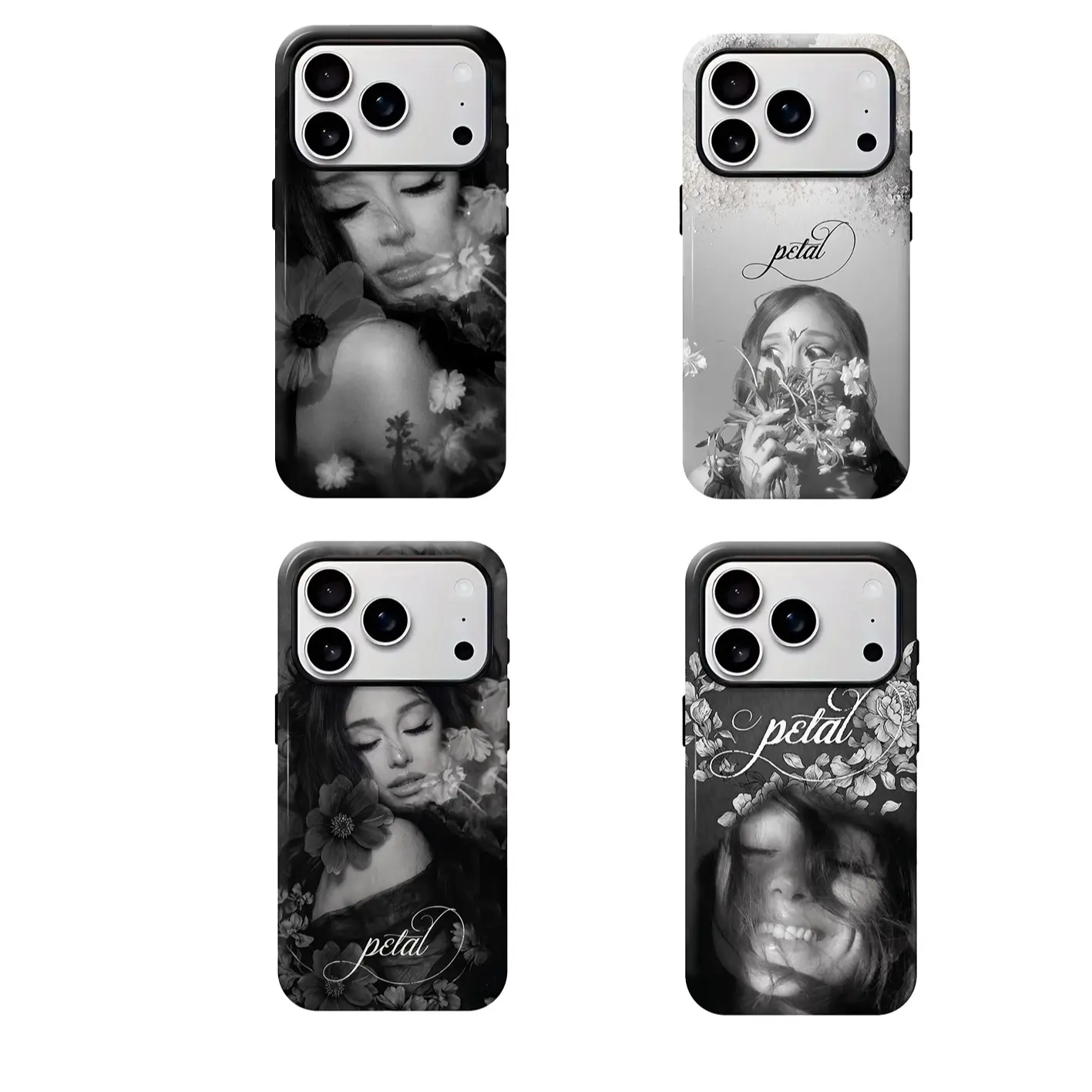 Smartphone Case, Handheld Monochrome Floral Portrait Cover with Button Compatibility, Vintage Aesthetic Black & White Soft-Matte Accessory