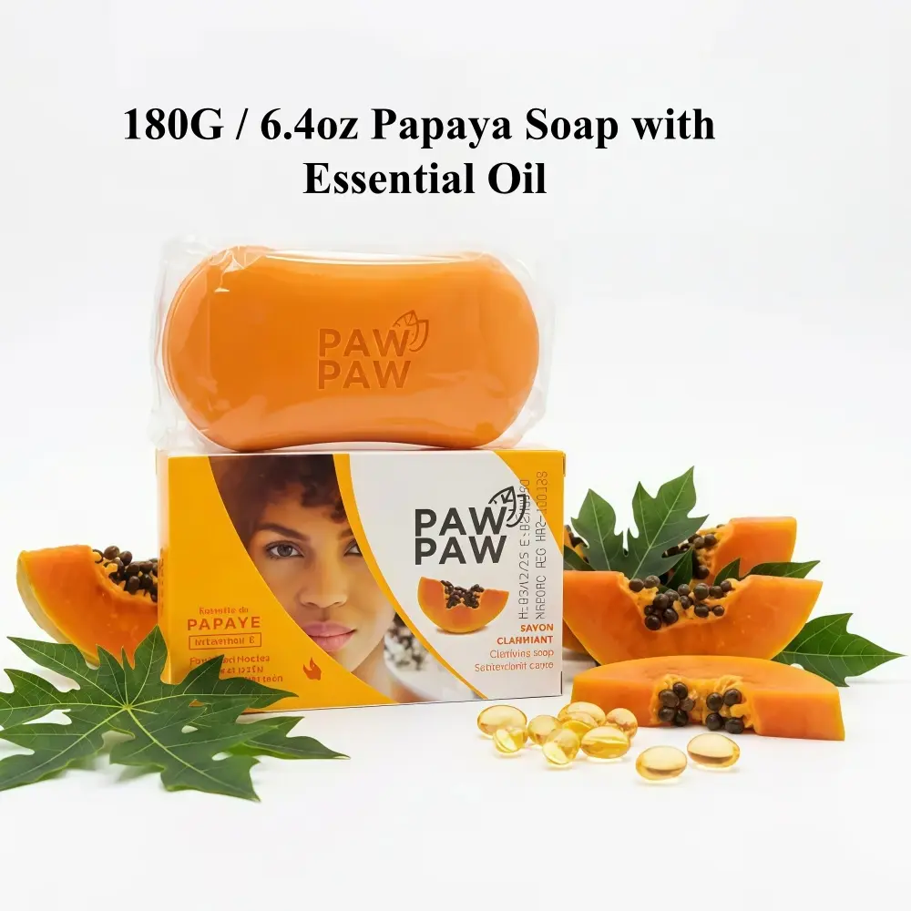 Natural Papaya Soap Bar 180G 6.4oz, Paw Paw Essential Oil Soap for Deep Pore Cleansing & Moisture, Luxury Body & Facial Soap, Skincare Gift Set Idea for Her, Refreshing Summer Bath Soap, Large Fruit Scented Bar, Premium Quality