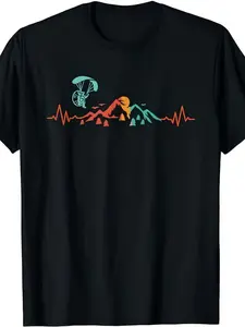 Heartbeat Paramotor PPG Paramotoring Paragliding Skydiving T-Shirt| Same Style for Men And Women,  Summer, Short-Sleeved, Printed, Pure, 220G, Crew Neck, All-Season, Regular Fit, Perfect for Adults