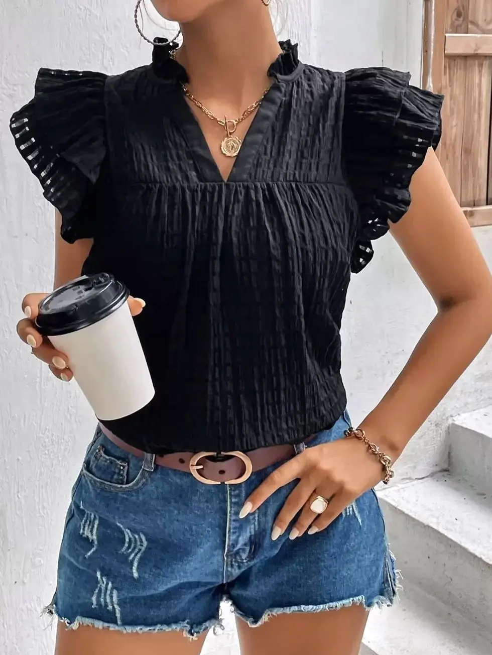 Butterfly Sleeve Popover Blouse, Elegant Flowy Summer Shirt for Daily Casual Wear