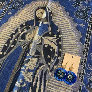 Virgen de Guadalupe Rebozo and Earrings Set - 3.00 Meter Vibrant Design for Día de la Virgen Celebrations