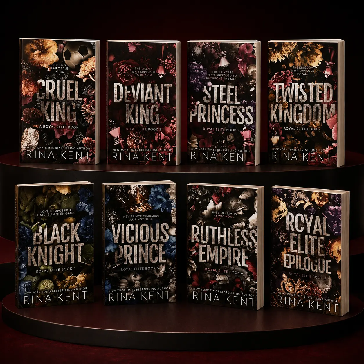 Royal Elite Series 8 Book Set by Rina Kent, English Special Edition Paperbacks: Cruel King, Deviant King, Steel Princess, Twisted Kingdom, Black Knight, Vicious Prince, Ruthless Empire and Royal Elite Epilogue, Dark New Adult Romance Collection, 18+.