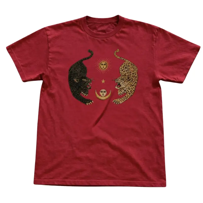 Black Leopard And Gold Leopard Facing Each Other With A Sun And Moon T-Shirt, Y2k Tee, Gifts Shirt, Unisex Vintage Graphic Tees Gothic Grunge Y2k Emo Scene Amity Affliction Style Clothes Men Women Streetwear