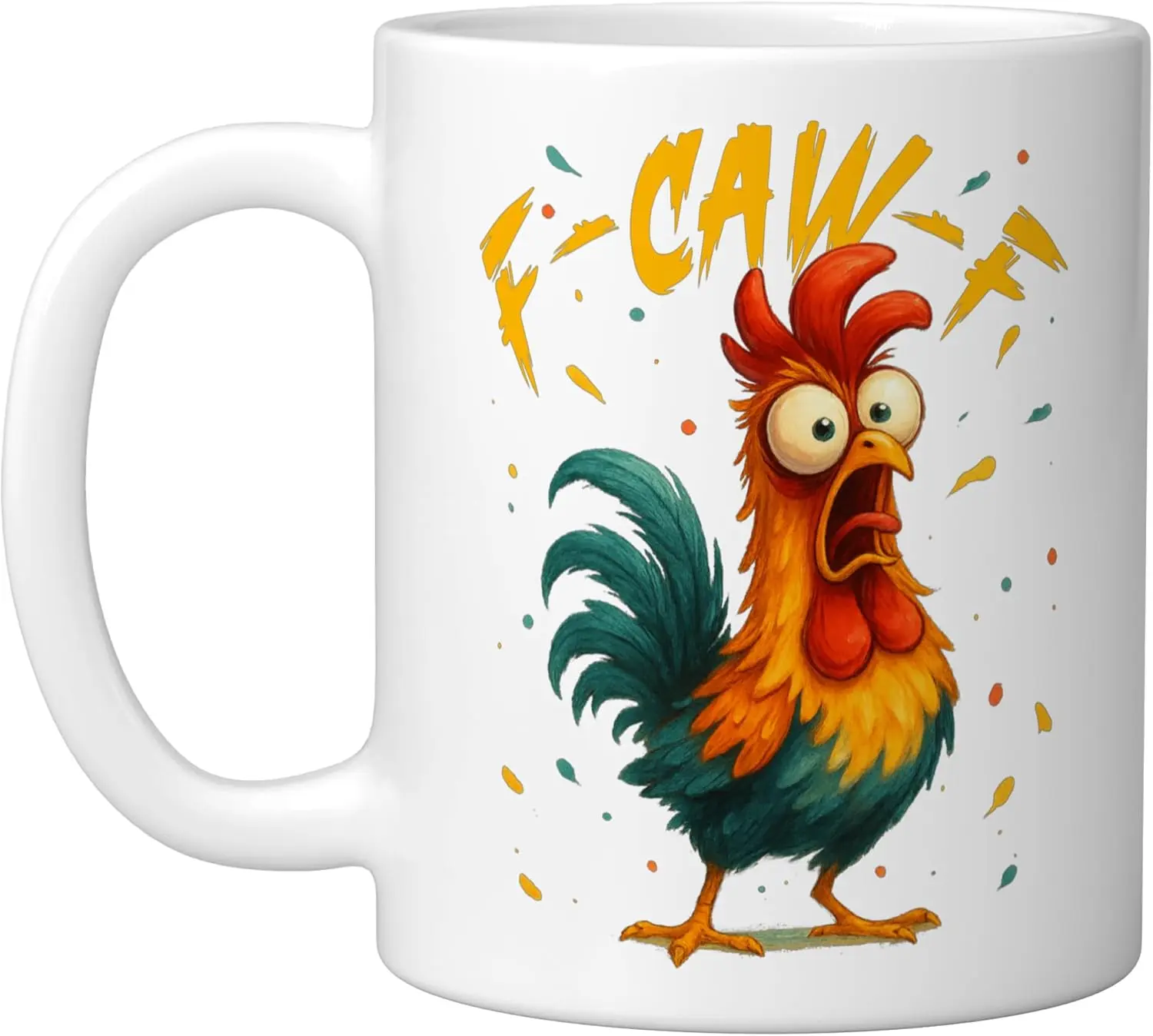11oz 2-Tone Funny Rooster Print Ceramic Coffee Travel Mug - Glossy White Dishwasher Safe Reusable Drinkware, Kitchenware for Daily Use, Washable