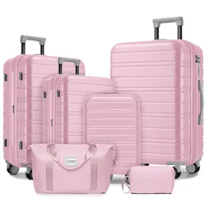 Expandable 6 Piece Hard Shell Luggage Travel Set Spinner Wheels 18 20 24 28 Inch Carry On with Travel Bag Toiletry Bag Fashion pink
