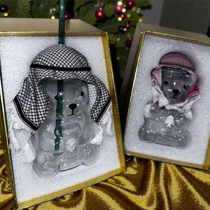 Reusable Keffiyeh Bear Glass Cup (16oz) Lebanon & Palestine Edition