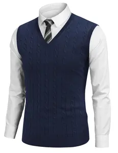 COOFANDY Men's Sweater Vest V Neck Slim Fit Cable Knitted Sleeveless Pullover Sweater