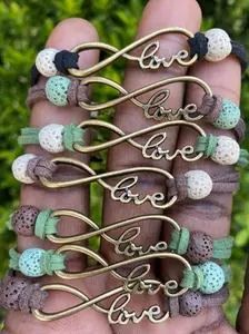 Infinity Leather Bracelet, Lava Bead Bracelet, Diffuser Bracelet, Charm Bracelet, Beaded Bracelet, Gift for Her.