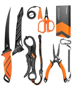 KastKing SteelStream 8-Piece Fishing Tool Kit with Fishing Pliers, Fillet Knife, Floating Fish Gripper, Braid Scissors & Hook Remover