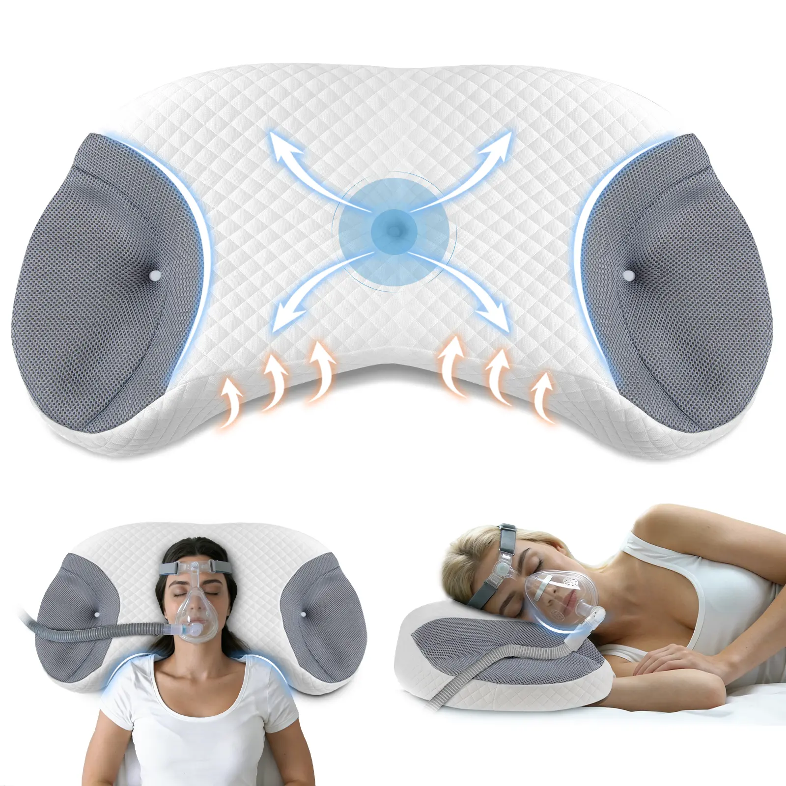 Contoured Memory Foam CPAP Pillow - For Side & Back Sleepers, Mask-Compatible Design to Reduce Leaks, Breathable Durable Memory Foam Cushioning, Ergonomic Cervical Neck Pillow,cozy travel pillow