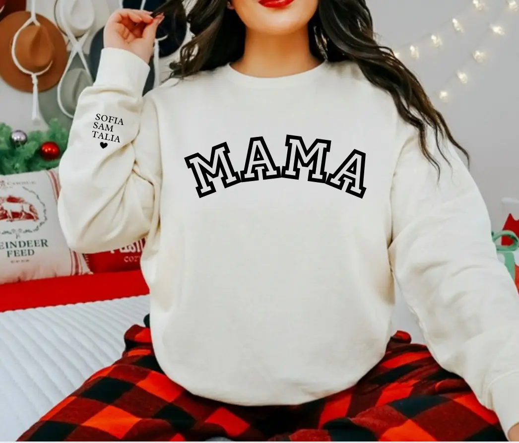 Personalized Embroidered Mama Sweatshirt Gift Idea for Christmas, Mothers Day Gift for Mom, Nana, Aunt, Grandma, Custom Mama Sweater, Gift for Her, Birthday Gift for Moms, Mama Crewneck Sweater, Chris Pullover Women Comfortable Fit Womenswear Collar Knit