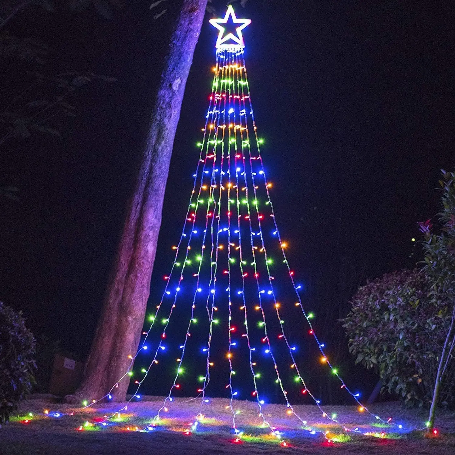 Christmas Decoration Outdoor Star String Lights, 16.4Ft Christmas Tree Toppers Lights 320 LED 8 Modes with 12" Lighted Star for Halloween Christmas New Year Holiday Birthday (Multicolored)