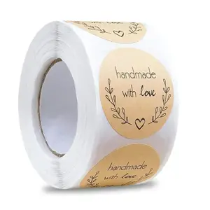 500pcs Handmade with Love Stickers Vintage Kraft Paper Stickers Stationery Label